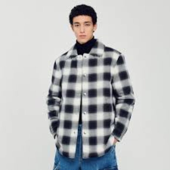 NWT:   Sandro Grunge Cotton Quilted Check Shirt Jacket Size Small - Picture 1 of 9